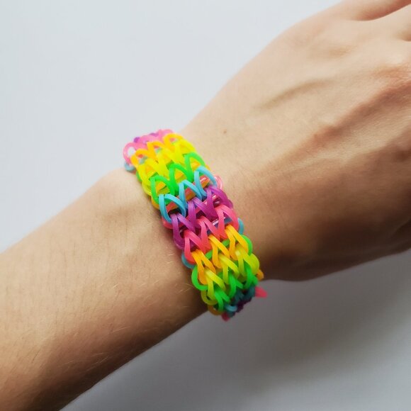 Handmade Festive Neon Rainbow Loom bracelets - Picture 2 of 5